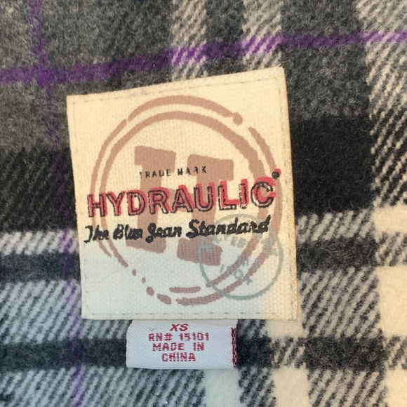 Hydraulic plaid tartan Black White Purple toggle pea hooded coat Y2K size  S - Picture 2 of 9